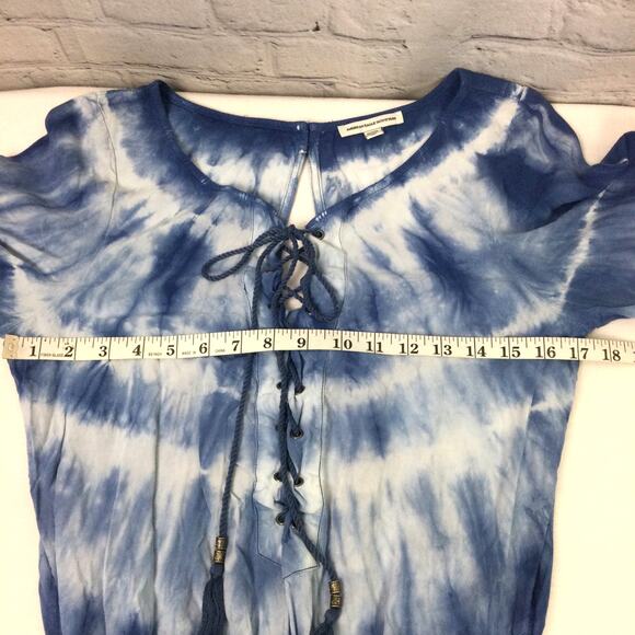 American Eagle Outfitters Tie Dye Ruffle Flare Sleeve V-Neck Lace Up Romper M - Picture 11 of 16